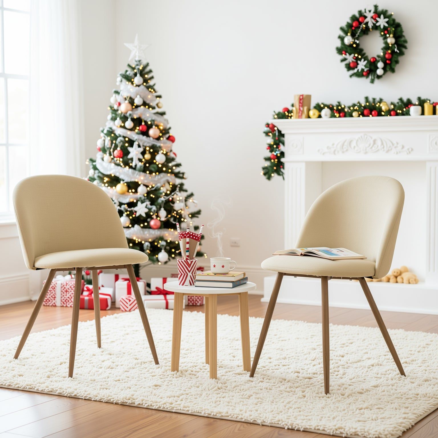 Homy Casa PUZ Modern Fabric Upholstered Dining Chairs with Metal Legs Set of 2 / 4