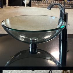 Modern Glass Vessel Bathroom Sink w/Countertop & Faucet 41"x20.25 (Excellent Condition)