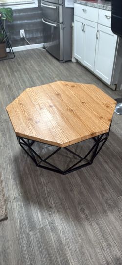 Octagonal Wood and Metal Coffee Table