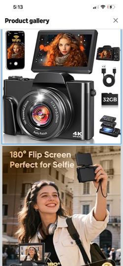 4K Digital Camera WiFi 180° Flip Screen Autofocus 64MP 16X Zoom, Black Vlogging Camera for YouTube, Compact Travel Camera for Beginners, Anti-Shake, 3