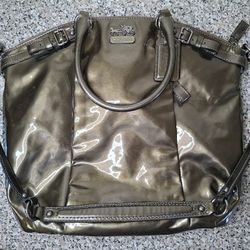 COACH Madison Patent Leather Metallic Pewter Satchel Purse 