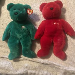 Set of 2 VTG TY Beanie Buddies Red # 1 & 1998 Erin Irish Green 14”