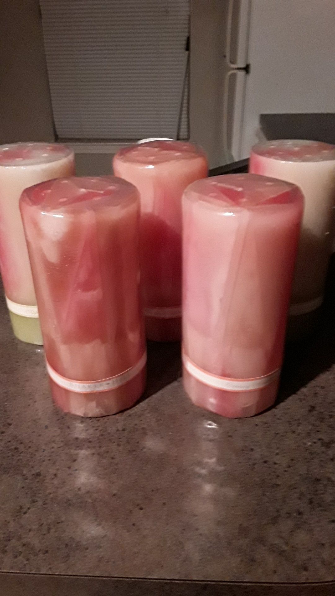 Shaker Hill Candle Company-5 new candles w plastic wrap still on them(melon and apricot scentMOVING SALE,ALL MUST GO!
