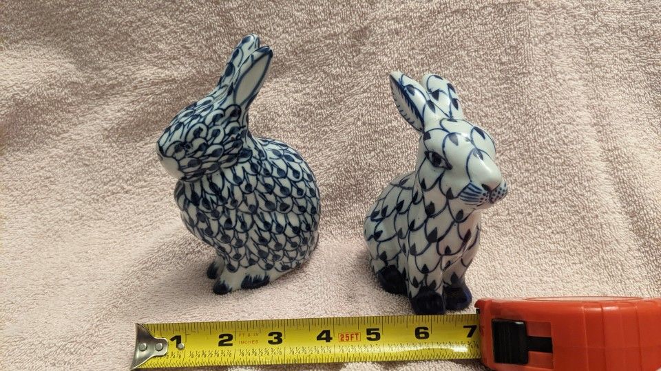 Blue and White Ceramic Rabbits