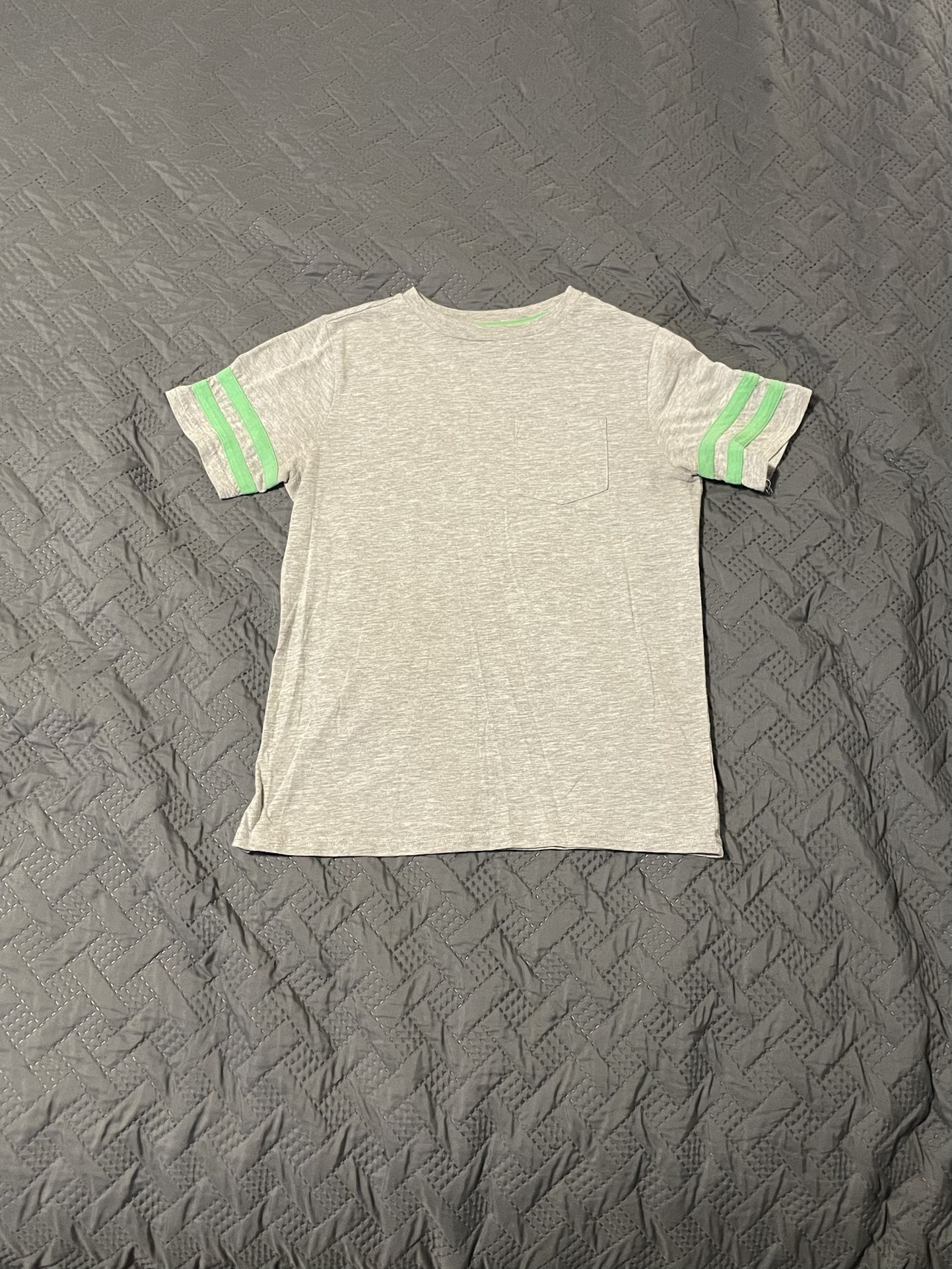 ZELOS Light Gray Tee with Green Stripes