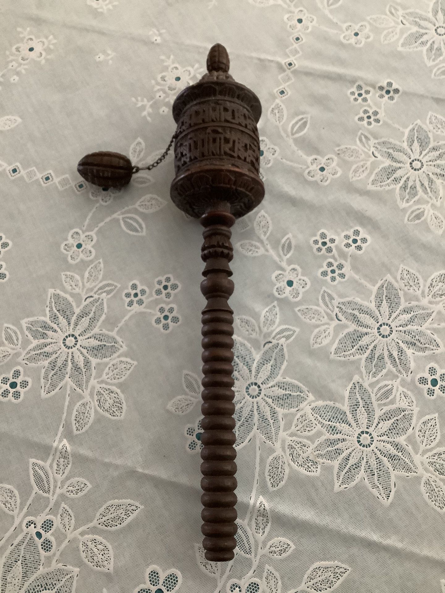 Discontinued  Sale Prayer Wheel, Ancient All Wood Antique From Nepal