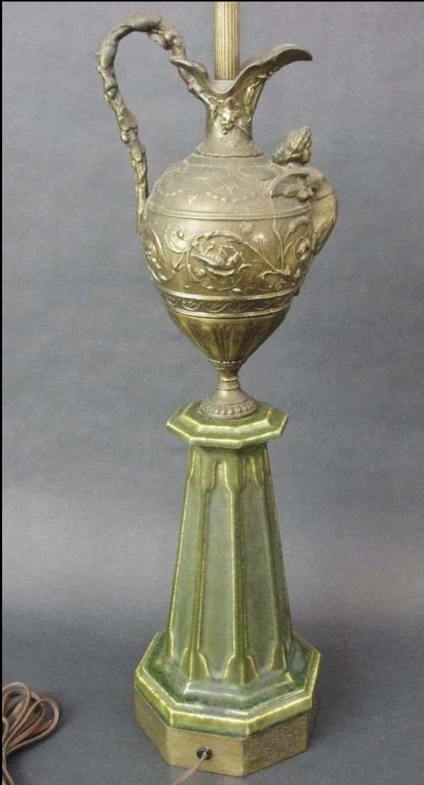 Vintage Westwood Ind Brass Cherub Angel Ewer Pitcher Ceramic Table Lamp 40"