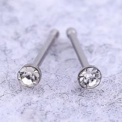 Nose rings surgical steel CZ silver (5 pack)