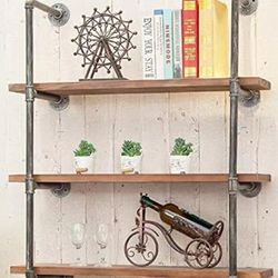BIXIRAO Industrial Wall Mounted Iron Floating Pipe Shelves/Shelving/Racks/Storage/Bookcases/Brackets, DIY Open Bookshelves, Retro Black (4-Tier Shelf 