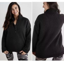 Aerie Cloud Sherpa Oversized Button Pullover