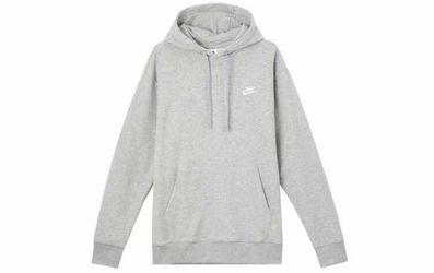 Nike Sportswear Club Solid Color Logo Print Hooded Long-Sleeve Sweatshirt For Men, Grey