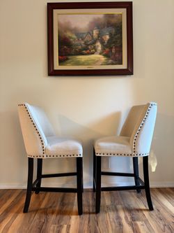 Set of 2 Upholstered Counter Stools with Nailhead Trim