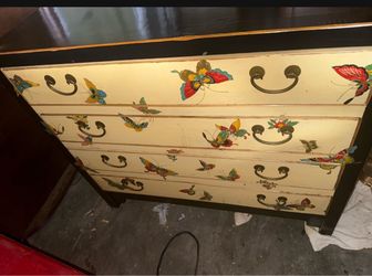 2 French Style Hand Painted Butterfly’s 4-Drawer Dresser