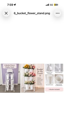 6-Bucket Flower Display Stand with Wheels