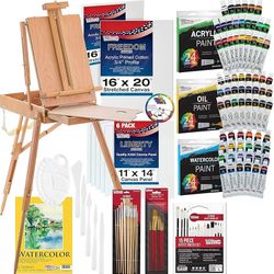 U.S. Art Supply 121-Piece Custom Artist Painting Set with Coronado Field Studio Sketch Box Easel, 72 Paint Colors, 24 Acrylic, 24 Oil, 24 Watercolor, 