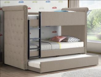 Brand New Beige Twin Size Bunk Bed w Trundle Bed