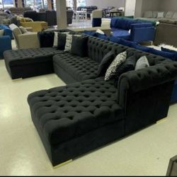 Lauren Black Velvet Double Chaise Sectional 
