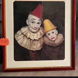 FATHER/SON CLOWN PICTURE - MATTED/GLASS. READY FOR HANGING