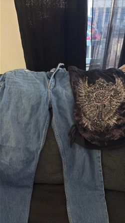 Jeans with a Black Tube Top.