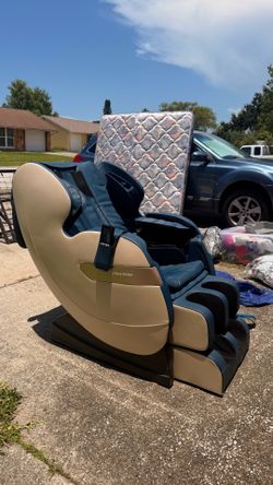 Real Relax Full Body Massage Chair - Blue & Khaki | Zero Gravity | APP Control