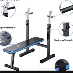 Weight Bench with Barbell Rack Folding, Weight Lifting Bench with Dip Station for Home Gym, Strength Training Multiuse Workout Bench
