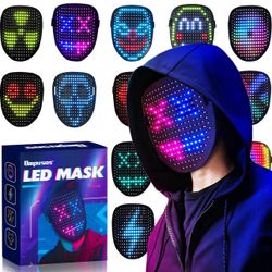 LED Mask with Gesture Sensing, Light-Up Transforming Face Cover for Halloween, Christmas, Cosplay & Birthday Parties