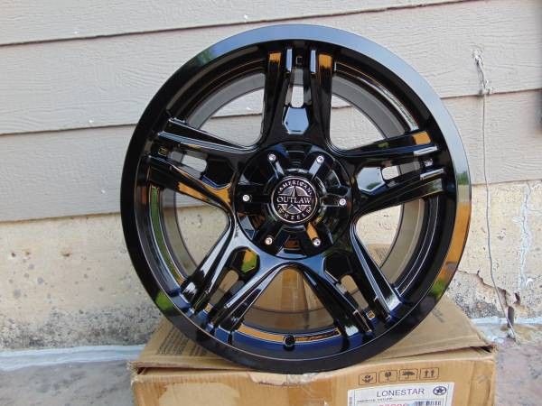 5 New Gloss Black 17X8.5 American Outlaw Lonestar Rims 5X5 +10MM Offset