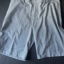 Adidas Mens Golf Shorts Flat Front Zip Fly Blue Plaid Polyester Size 34