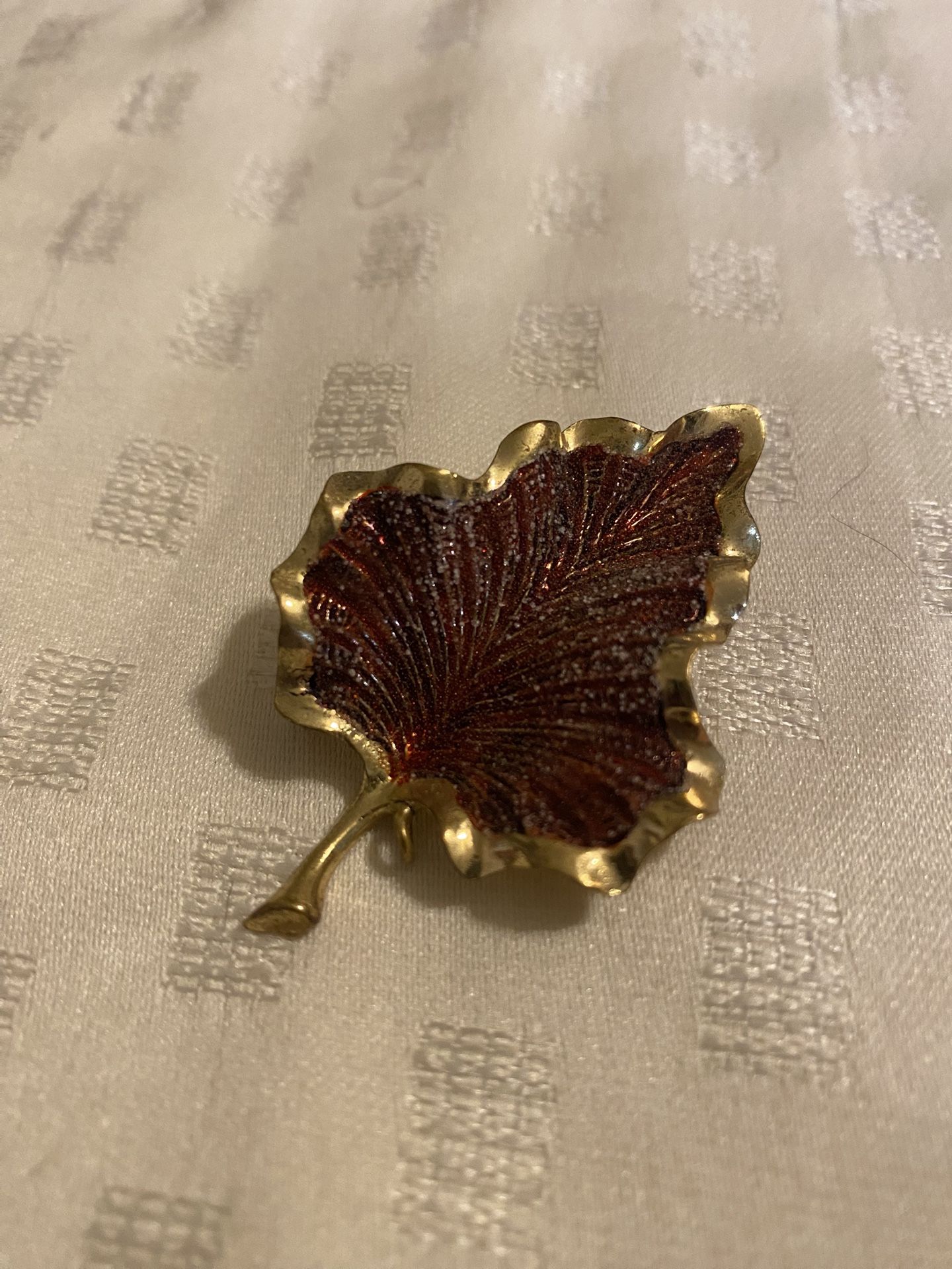 Vintage Red Enamel Leaf Brooch