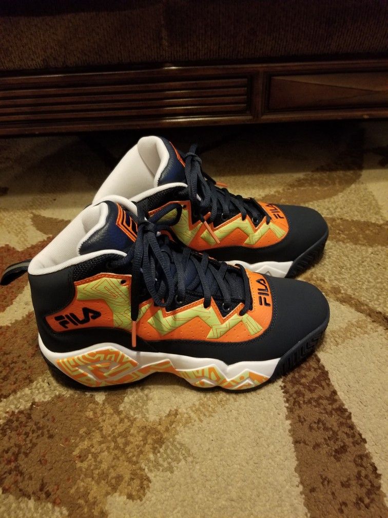 Men's Fila MB Jamal Mashburn Navy Blue Orange White Retro Basketball Shoes Size 8.5