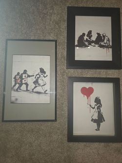 Set of 3 Banksy-Style Framed Art Prints