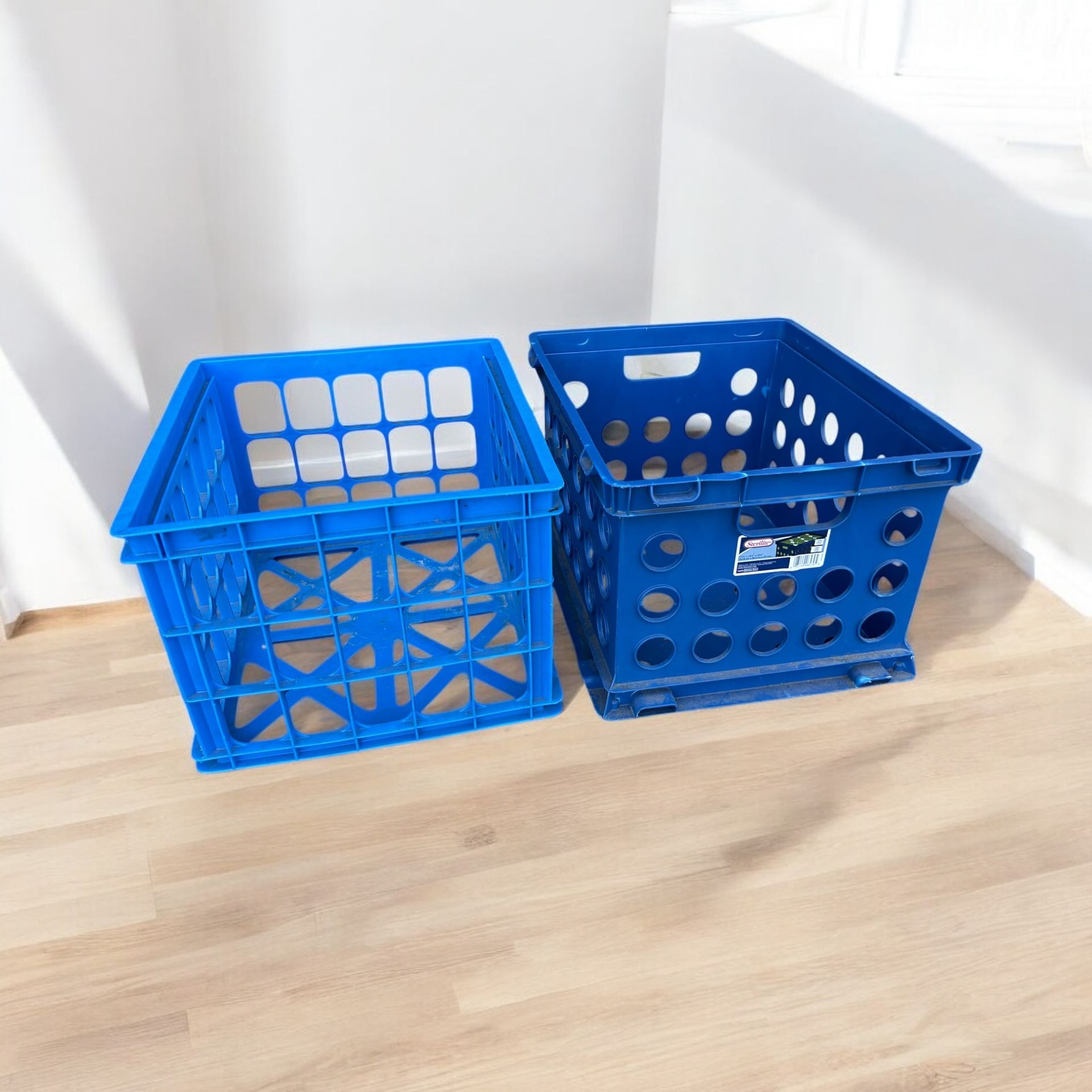 $4 for Blue Plastic Crate Storage Bins (2)