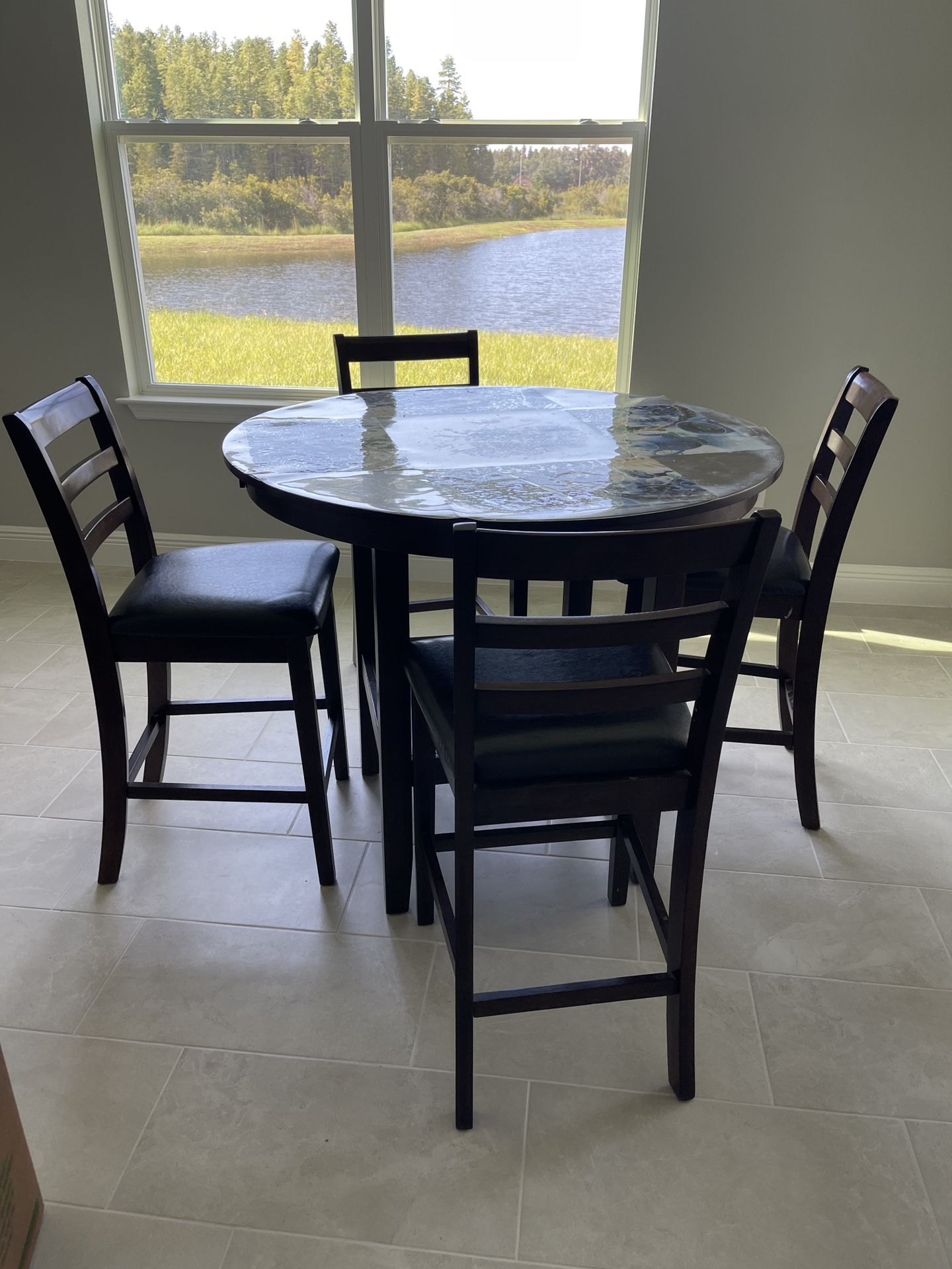 5 Piece Dining Table Set With Counter Height table with 4 high Chairs