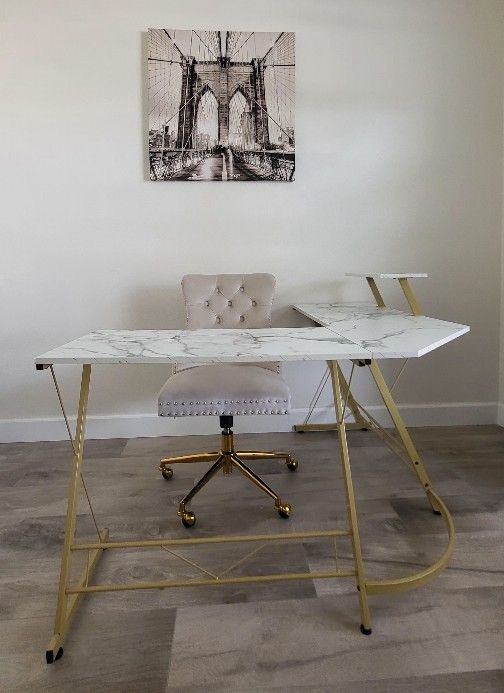Modern Marble Desk + Velvet Office Chair – Like New