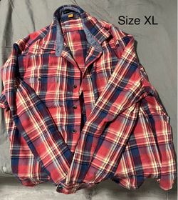 Men's Plaid Flannel Button-Up Shirt Size XL