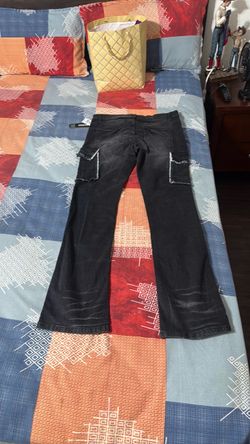Black Distressed Denim Cargo jean