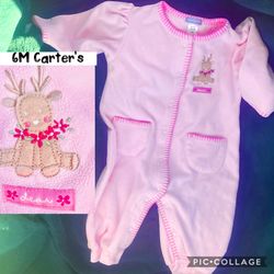 3M Baby Girl, Christmas Reindeer Please1 Piece Carter’s Get Stitch Trim Pockets Gathered Sleeves Excellent  Condition