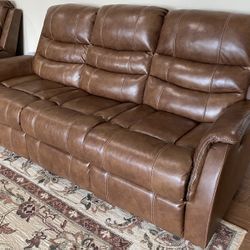 Ashley Dual Power Recliner Leather Sofa 3 Seater