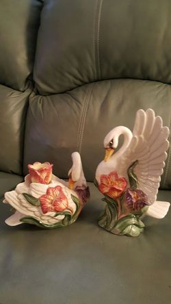 Pair of Fitz and Floyd Swan Taper Candle Holders