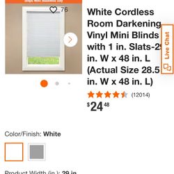 White Cordless Room Darkening Vinyl Mini Blinds with 1 in. Slats-2 in. W x 48 in. L (Actual Size 28.5 in. W x 48 in. L)