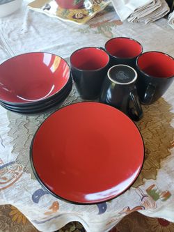 Gibson Red and Black Dinnerware Set