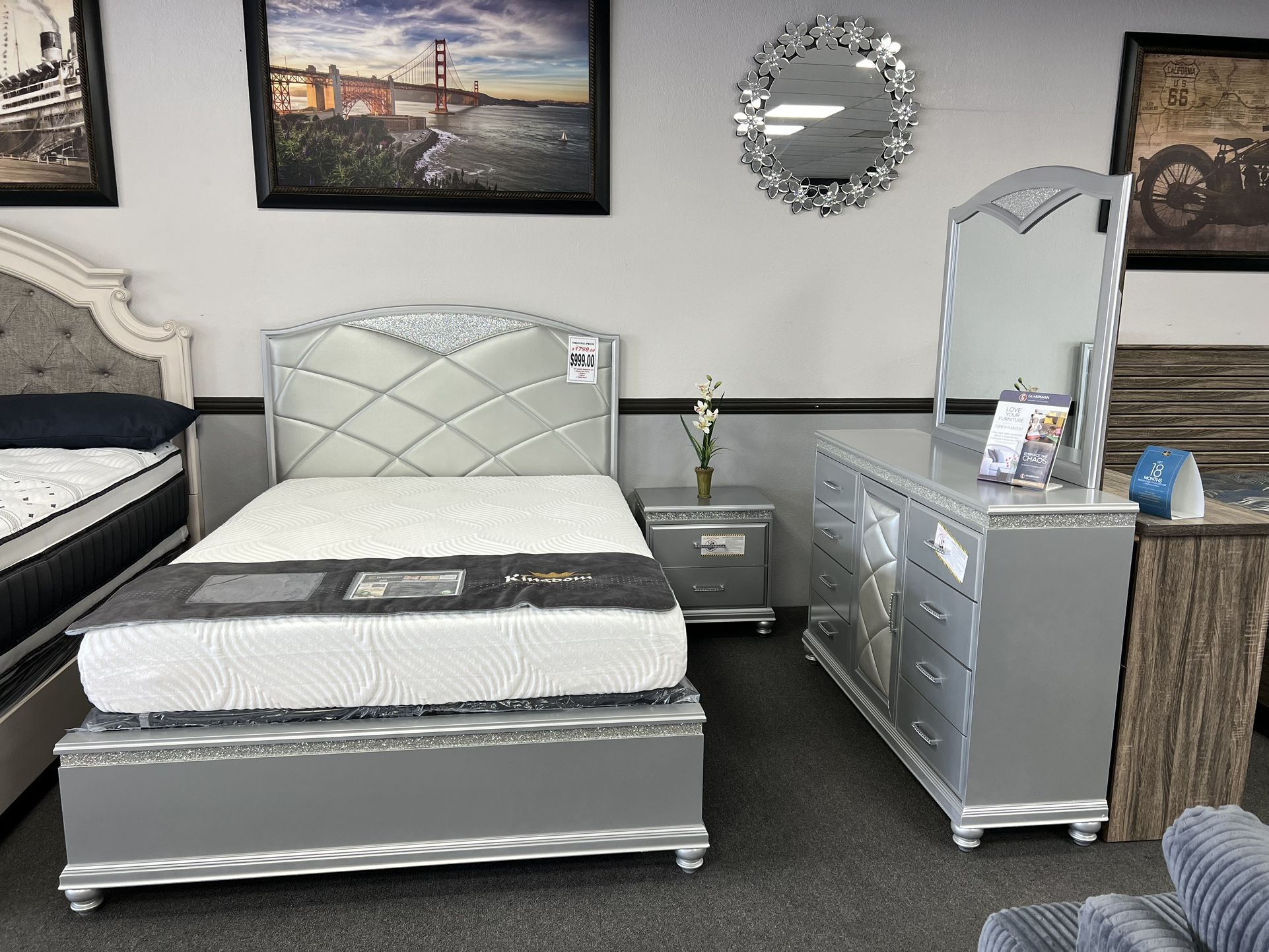 4PC Silver Queen Bedroom Set