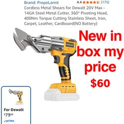 New in box Cordless Metal Shears for Dewalt 20V Max - 14GA Steel Metal Cutter, 360° Pivoting Head, 400Nm Torque Cutting Stainless Sheet, Iron, Carpet,