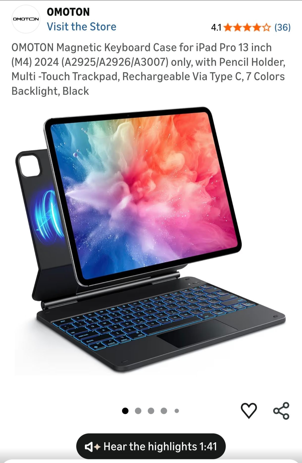 Magnetic Keyboard Case for iPad Pro 13 inch (M4) 2024 only