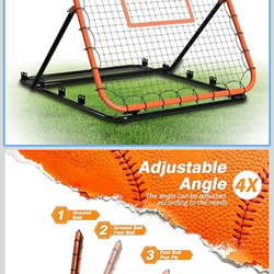 Baseball Rebounder Net, Portable Bounce Back Trainer for Baseball & Softball with 4 Adjustable Return Angles, 4 × 4.5 ft Practice Tool for All Skill L