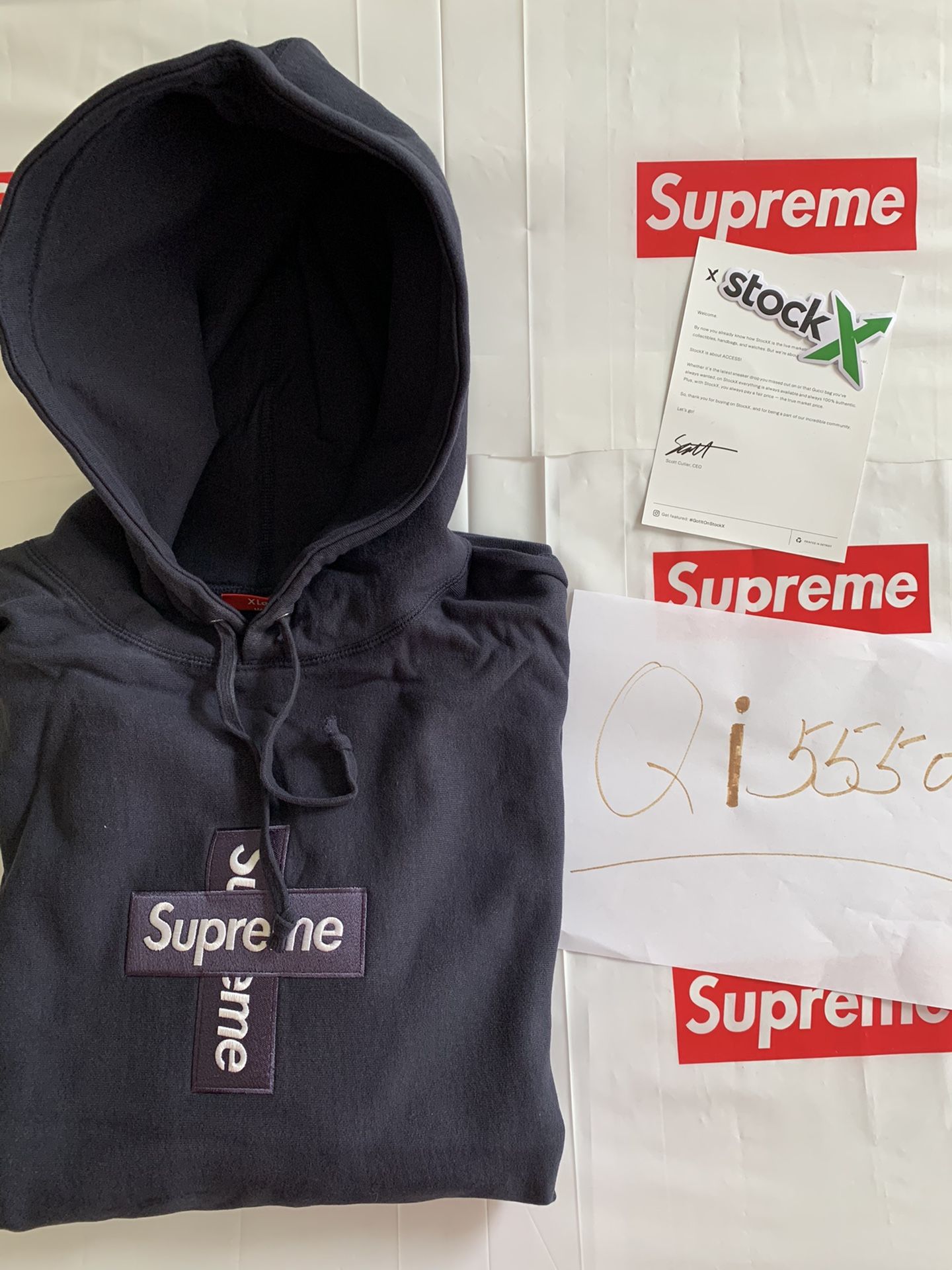 SUPREME Cross  Box Logo Hoodie Large ( Navy )