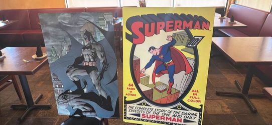Large 35 inch tall wood wall decor Superman and Batman