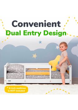 Ocodile Toddler Bed with Rails | Low Montessori Floor Bed Frame for Kids | Standard Crib Size Wooden Frame for Independent Toddlers 1-3 - White 52 80$
