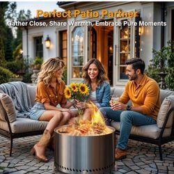 HGD 28" Smokeless Firepit with Stand & Grill Rack, Large Stainless Steel Wood Burning Fire Pit for Friends & Family Gatherings, Secondary Combustion O