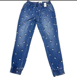 Disney Parks Mickey Mouse Screen Print Denim Joggers Women Medium New with Tags